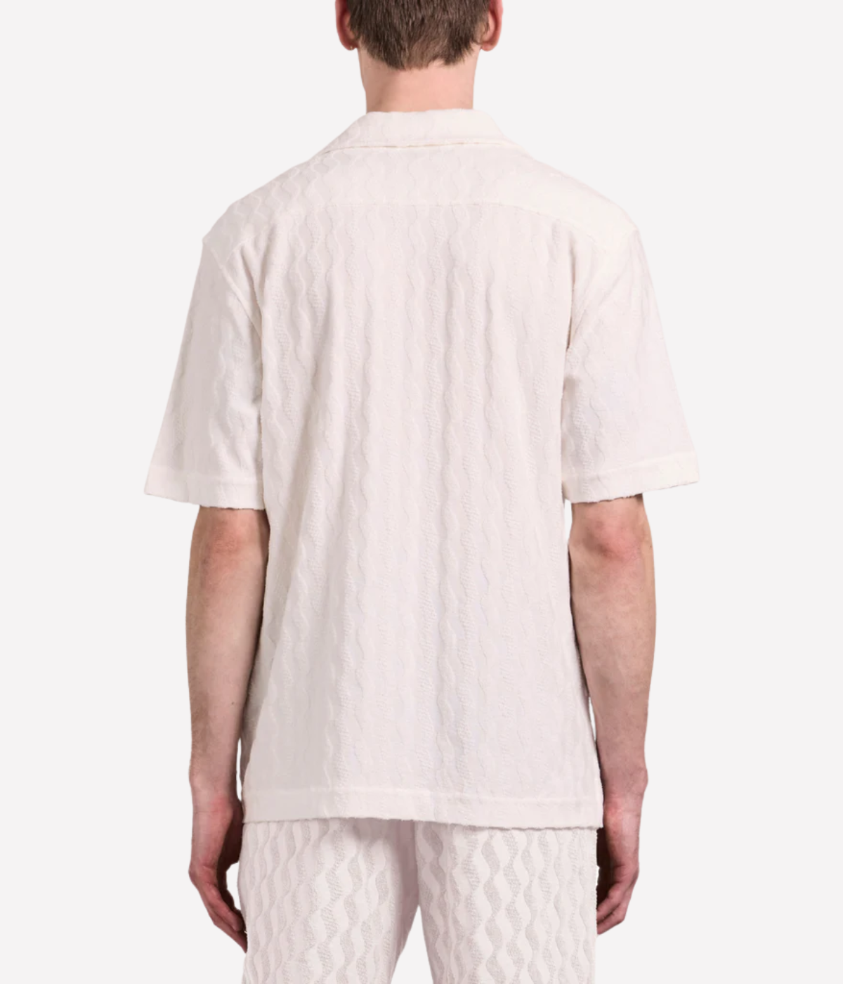 Frescobol Carioca Roberto Terry Shirt in Cream – Back View on Model Jacquard Terry Camp Collar Shirt