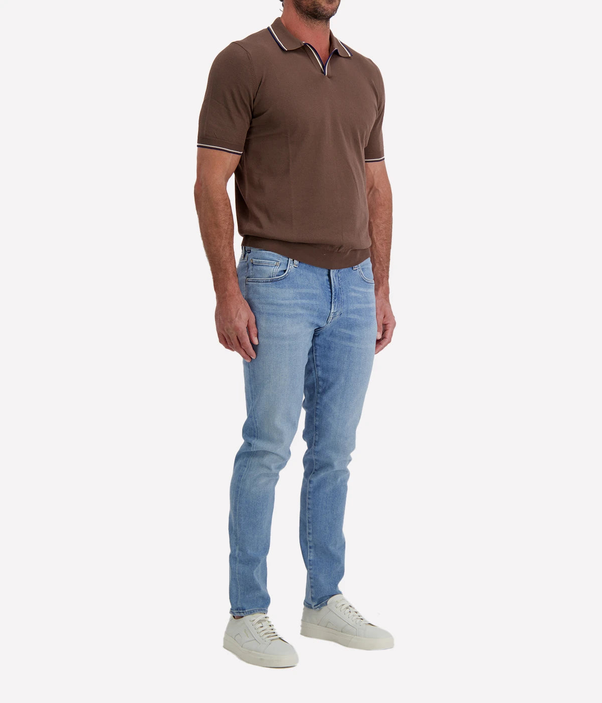 Tennis Short Sleeve Polo in Chocolate Blue Stripe