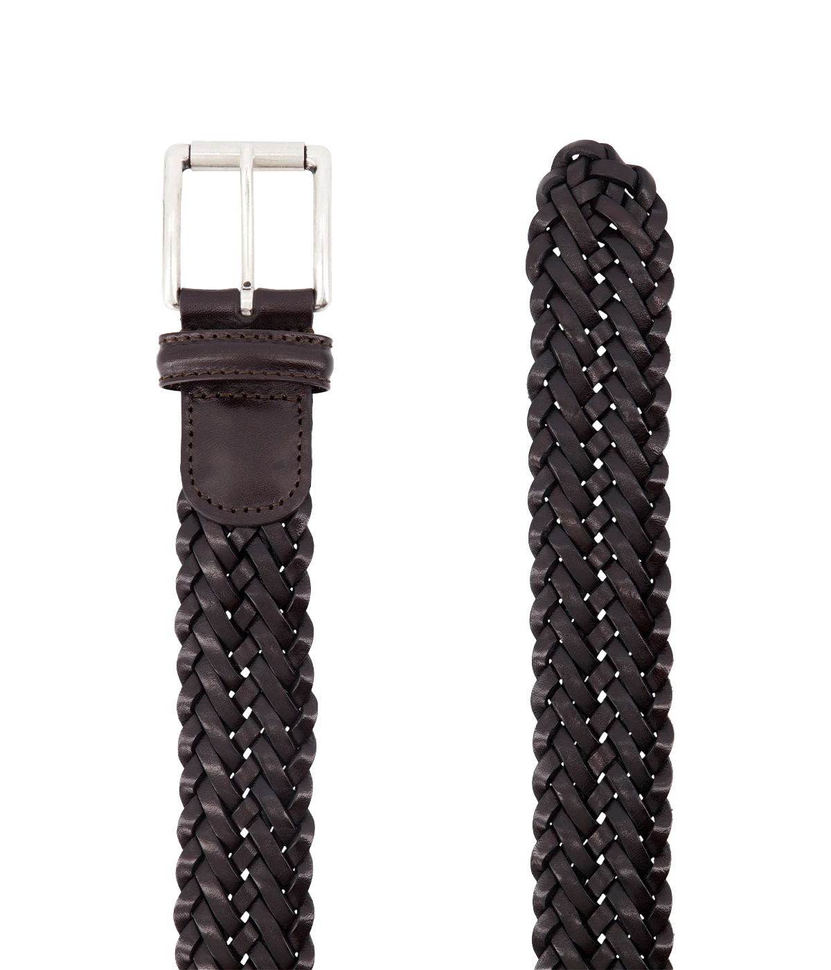 Woven Leather Belt in Dark Brown