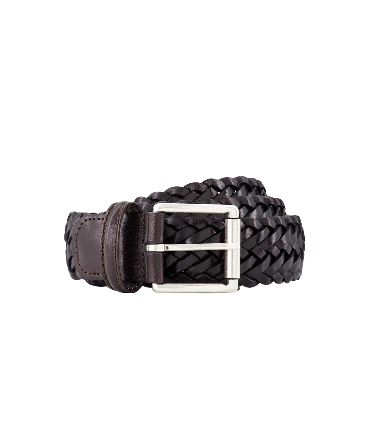 Woven Leather Belt in Dark Brown