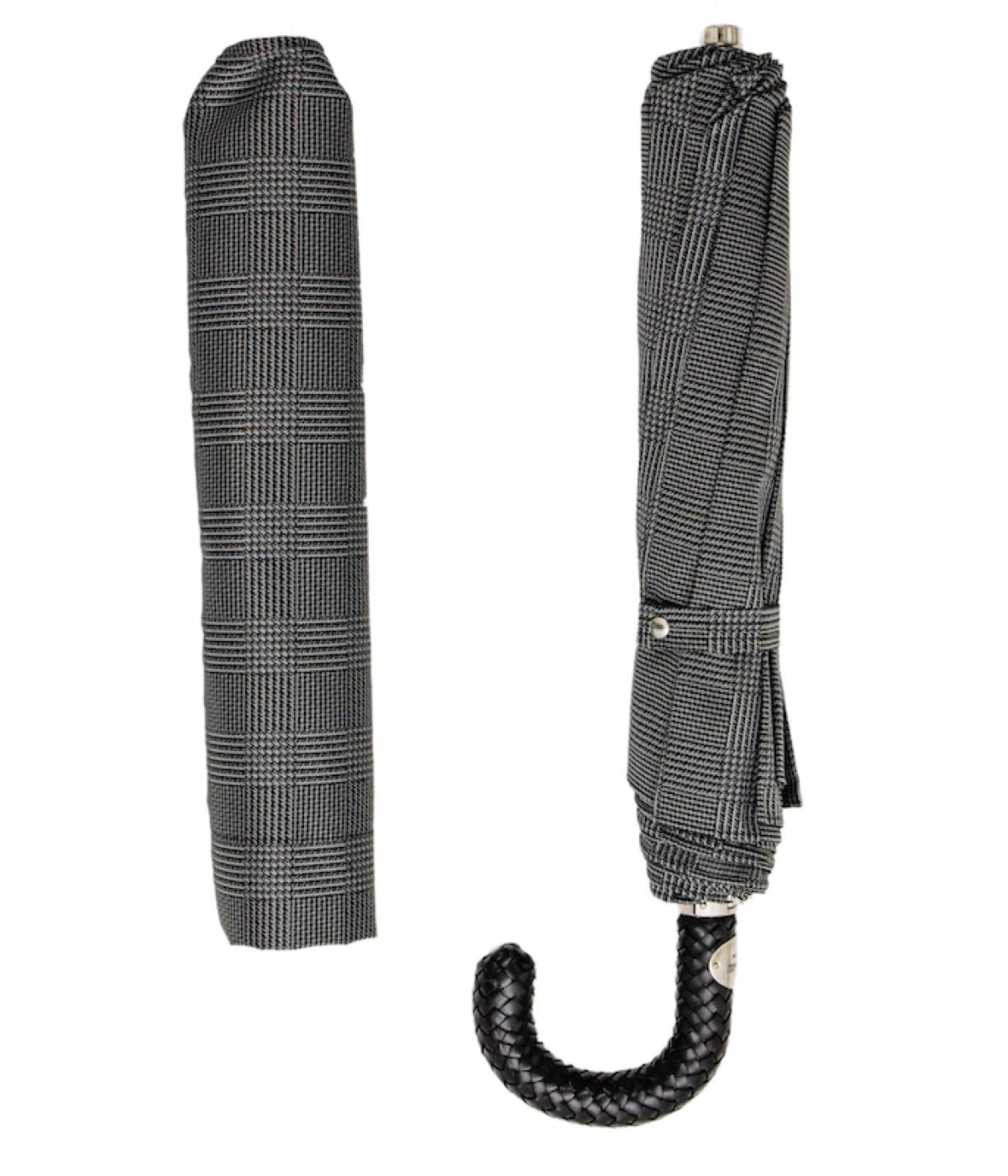 Pasotti Folding Milford Umbrella with Braided Leather Handle - Full Shot with Sleeve