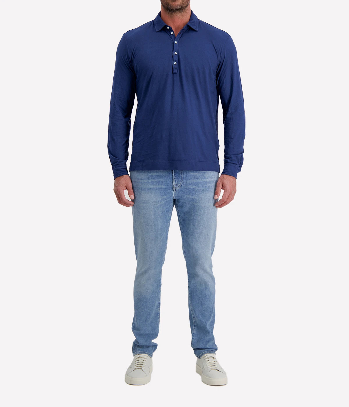 Massimo Alba Raya Shirt in Midnight Blue – Front View Long Sleeve Polo Shirt