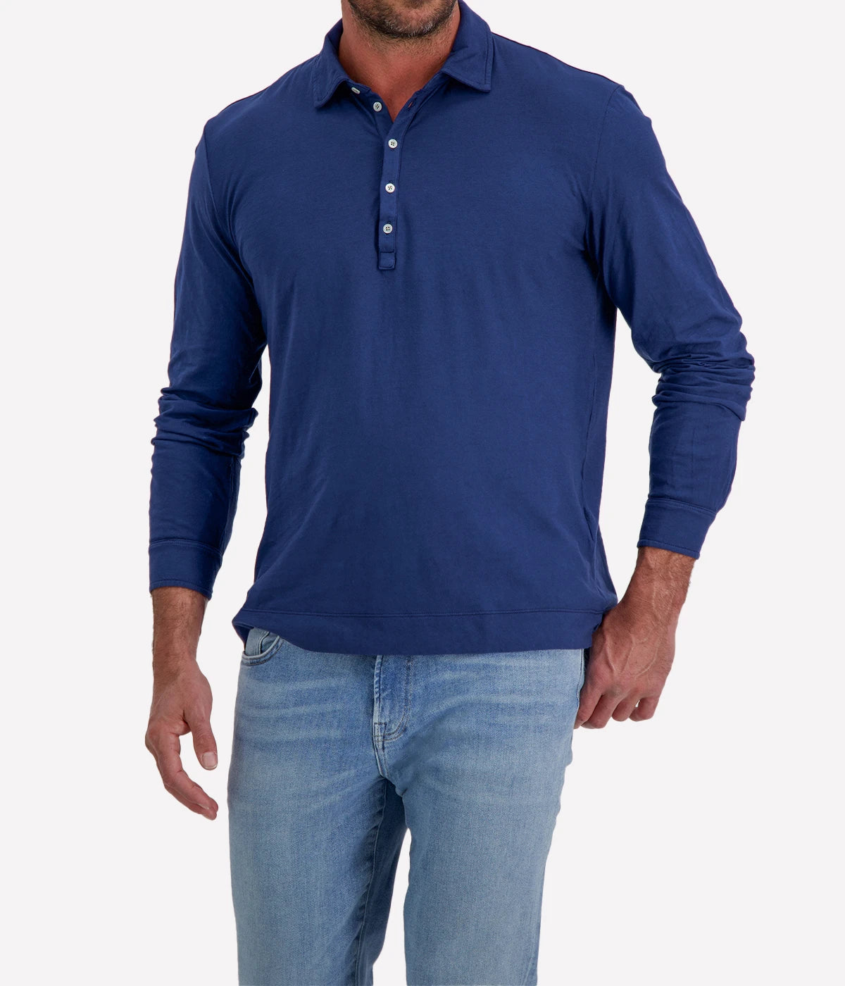 Massimo Alba Raya Shirt in Midnight Blue – Front View Long Sleeve Polo Shirt