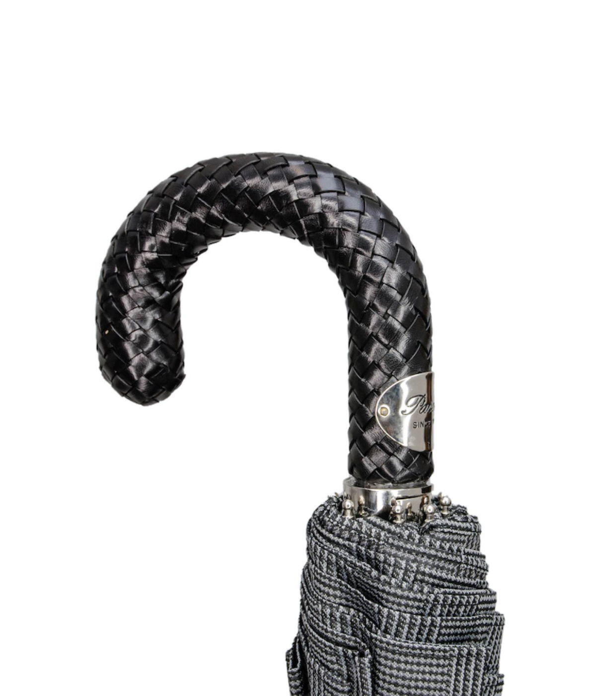 Pasotti Folding Milford Umbrella with Braided Leather Handle - handle closeup shot