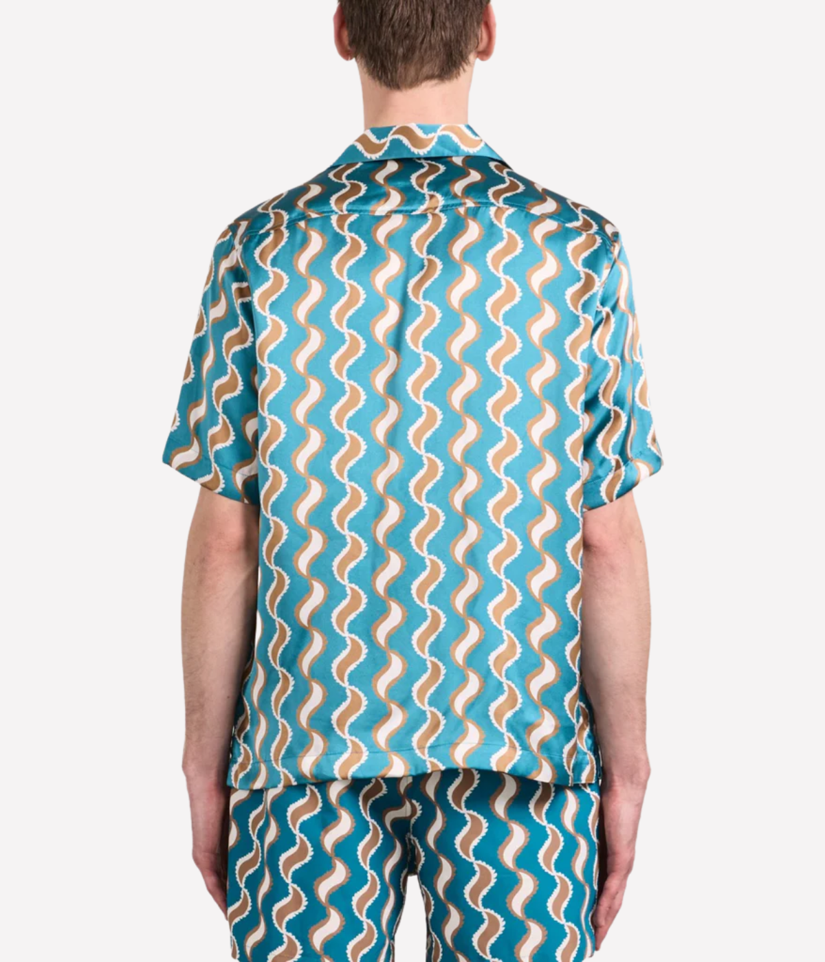 Frescobol Carioca Roberto Silk Shirt Short Sleeve Copacabana Paisley in Teal – Back View Printed Silk Camp Collar Shirt