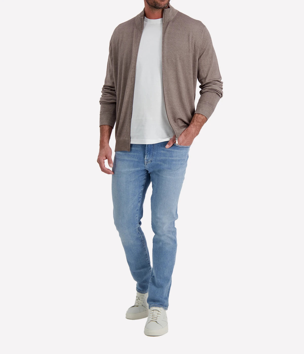 Gran Sasso Full Zip Jacket in Army – Front View Full Zip Knit Jacket