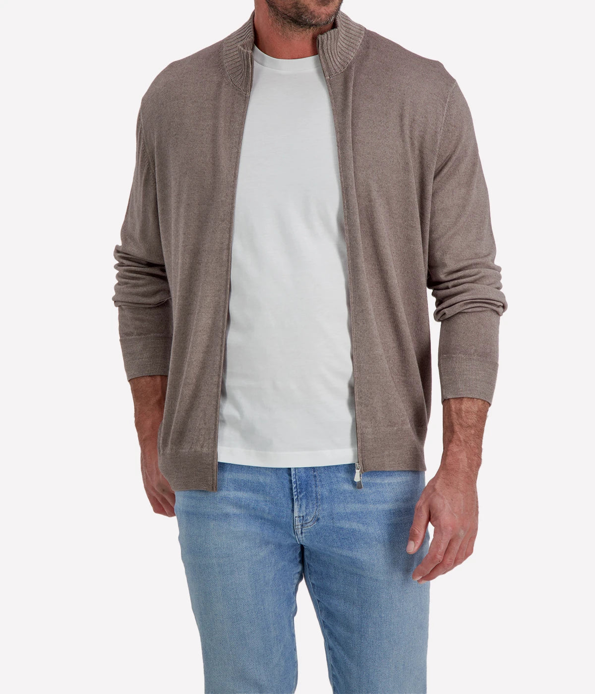 Gran Sasso Full Zip Jacket in Army – Front View Full Zip Knit Jacket