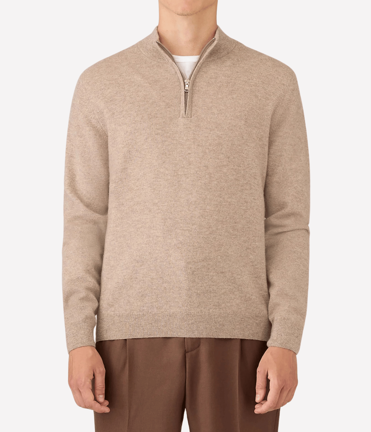 Cashmere Half Zip In Oatmeal Melange