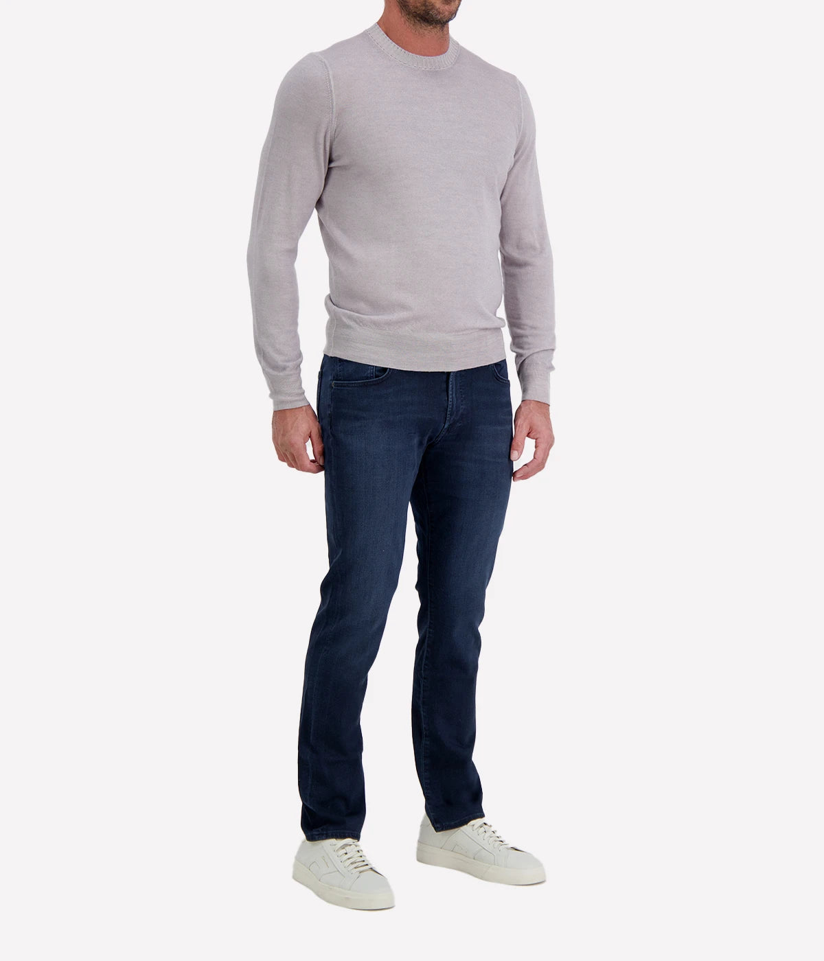 Gran Sasso Wool Crew Longsleeve in Steel – Angled View Fine Wool Knit