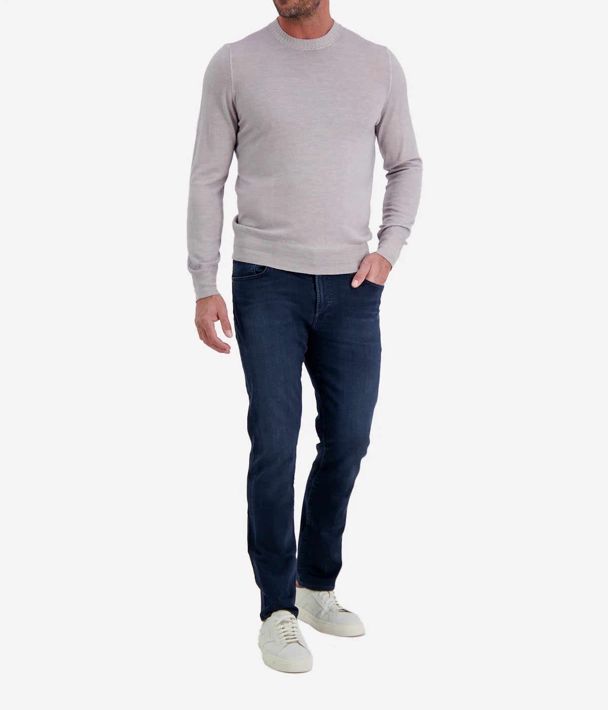 Gran Sasso Wool Crew Longsleeve in Steel – Front View Fine Wool Knit