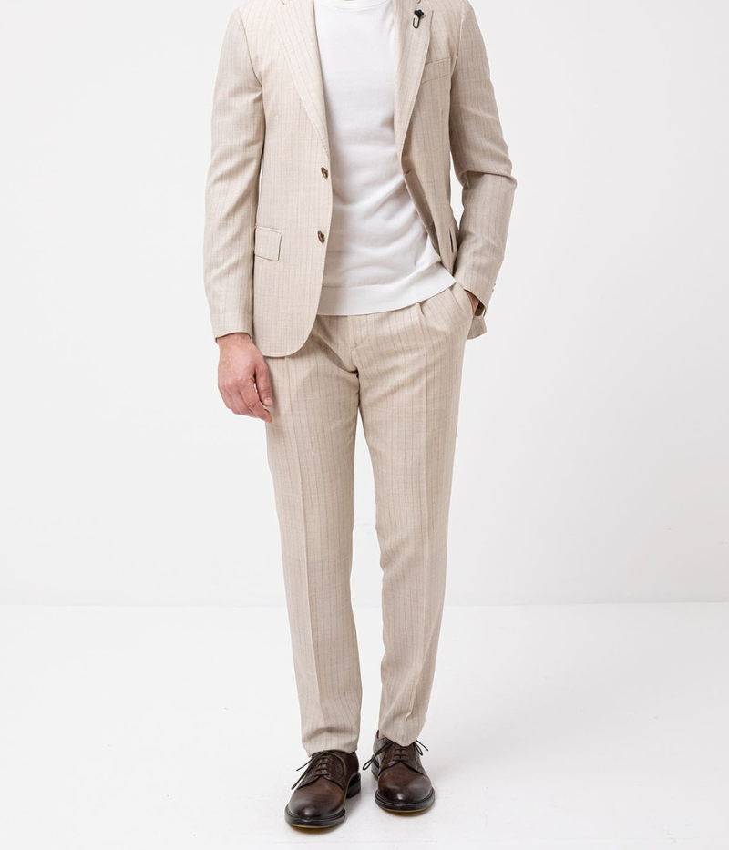 Special Line Suit Trouser in Beige Stripe