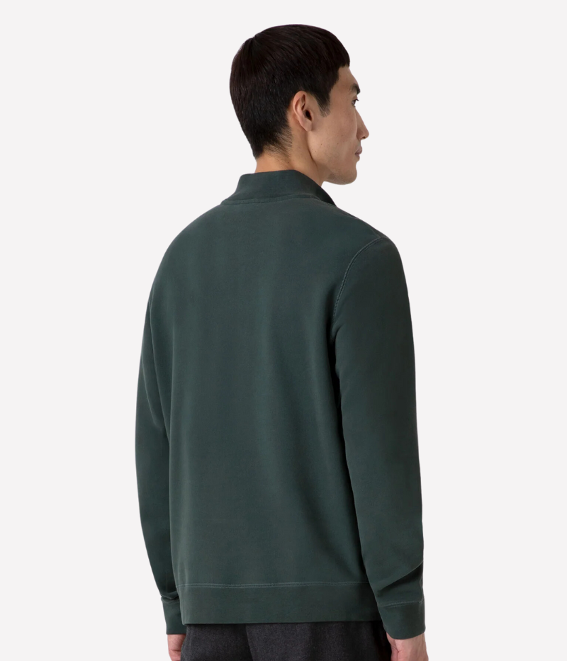 Holly green Sunspel Loopback Half-Zip Sweatshirt with a relaxed fit, crafted from soft loopback fabric featuring a sleek zip detail and insulating warmth.