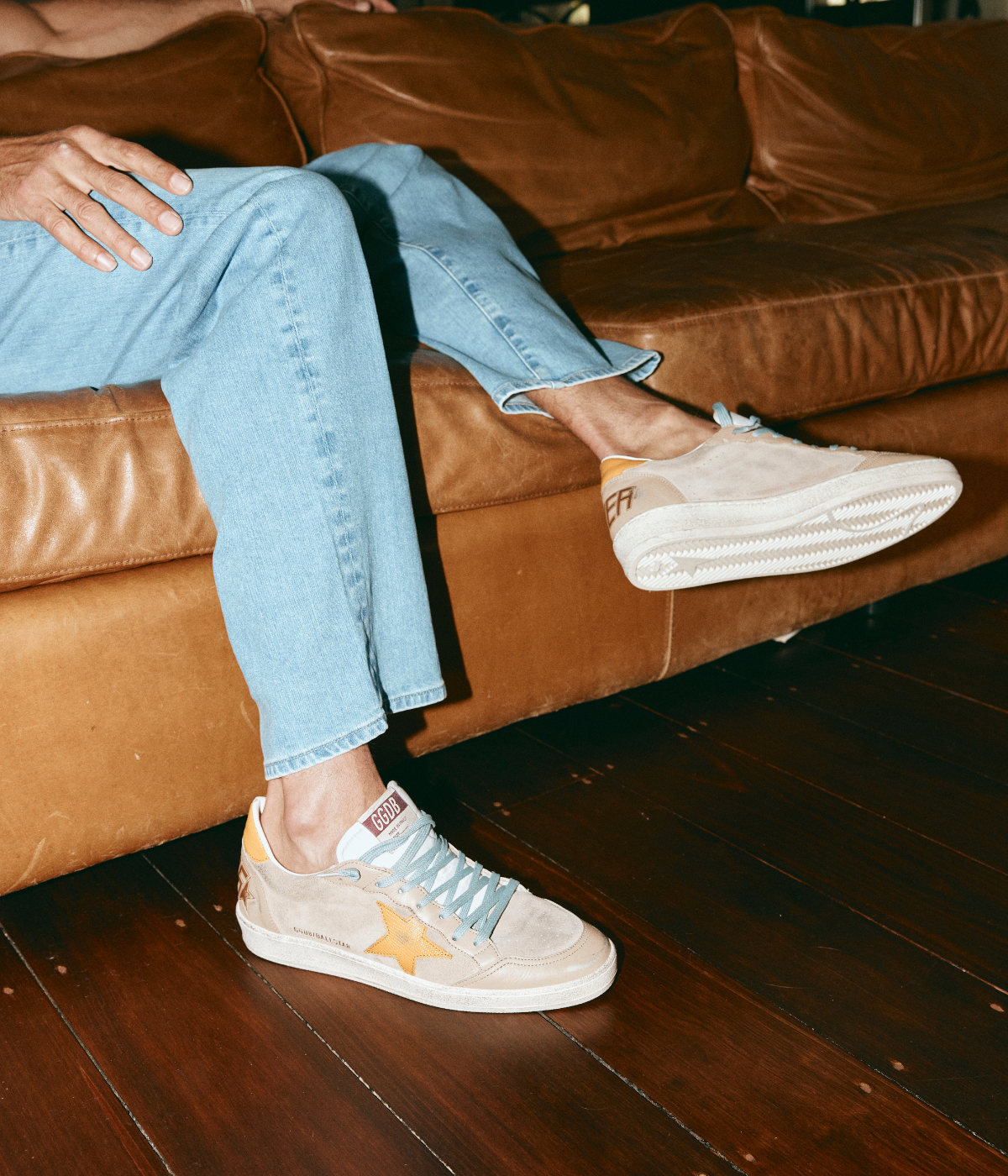 Ball Star Sneaker in Taupe, White & Yellow
