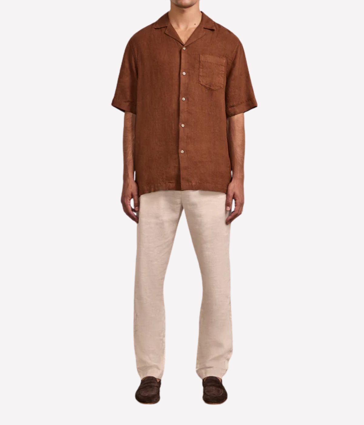 Angelo Short Sleeve Linen Shirt In Brown
