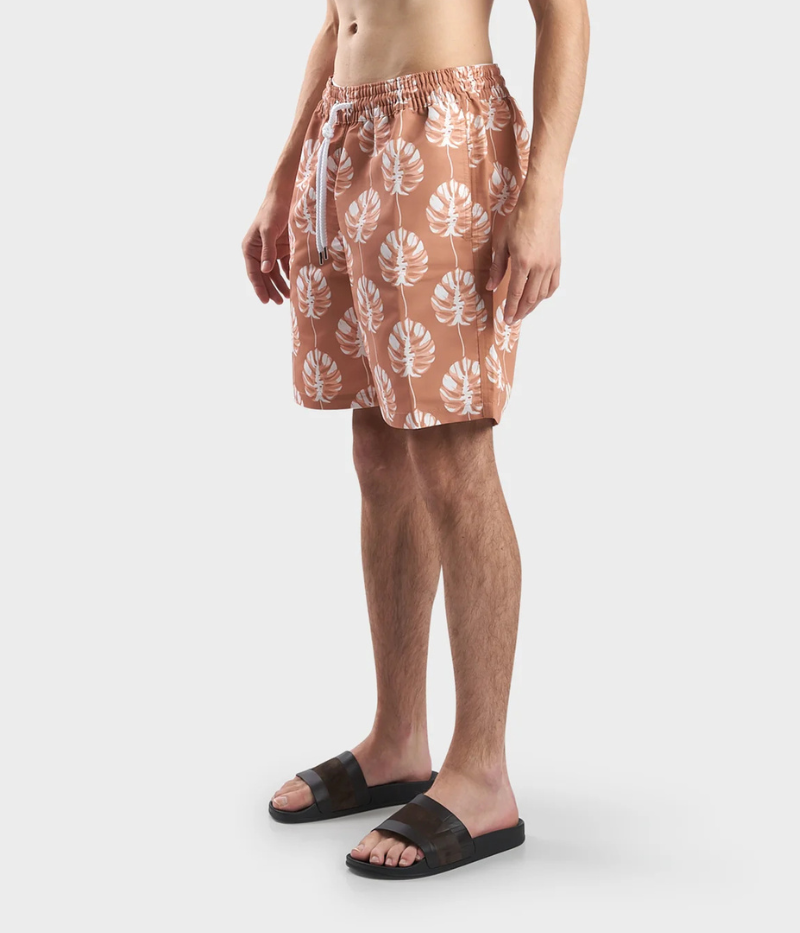 *FINAL SALE* Board Swim Short Botanico Leaf Print in Sandstone