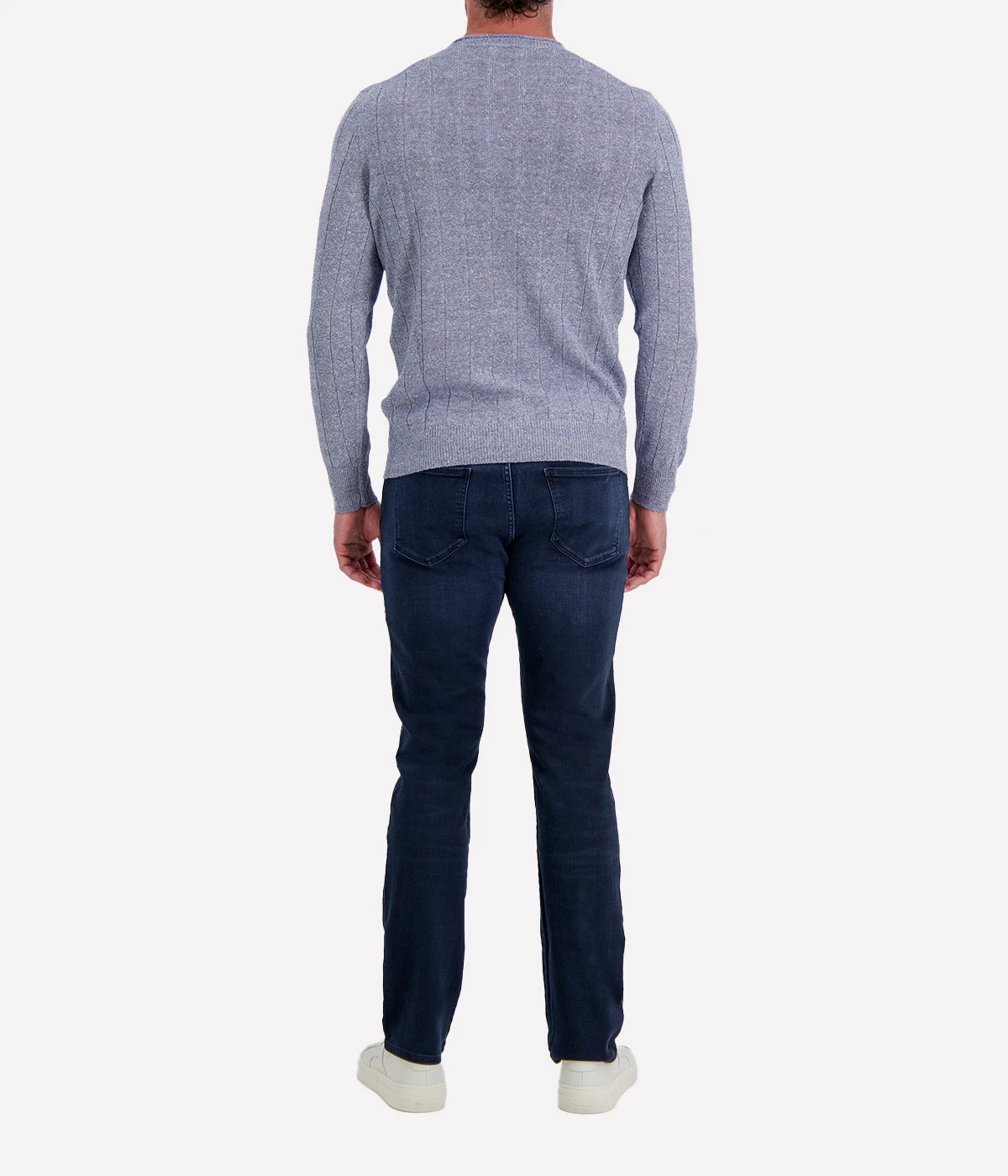 Gran Sasso Crew Long Sleeve in Denim Blue – Back View Textured Knit Crew Neck