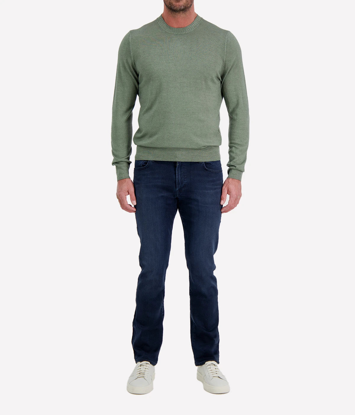 Gran Sasso Wool Crew Longsleeve in Forest – Front View Wool Knit