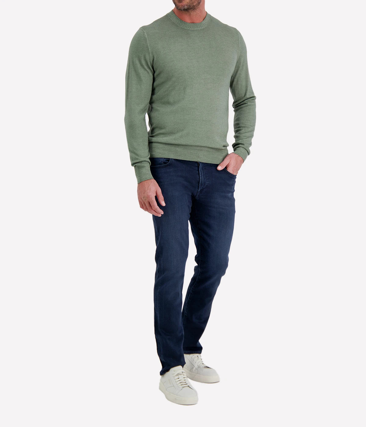 Gran Sasso Wool Crew Longsleeve in Forest – Front View Wool Knit