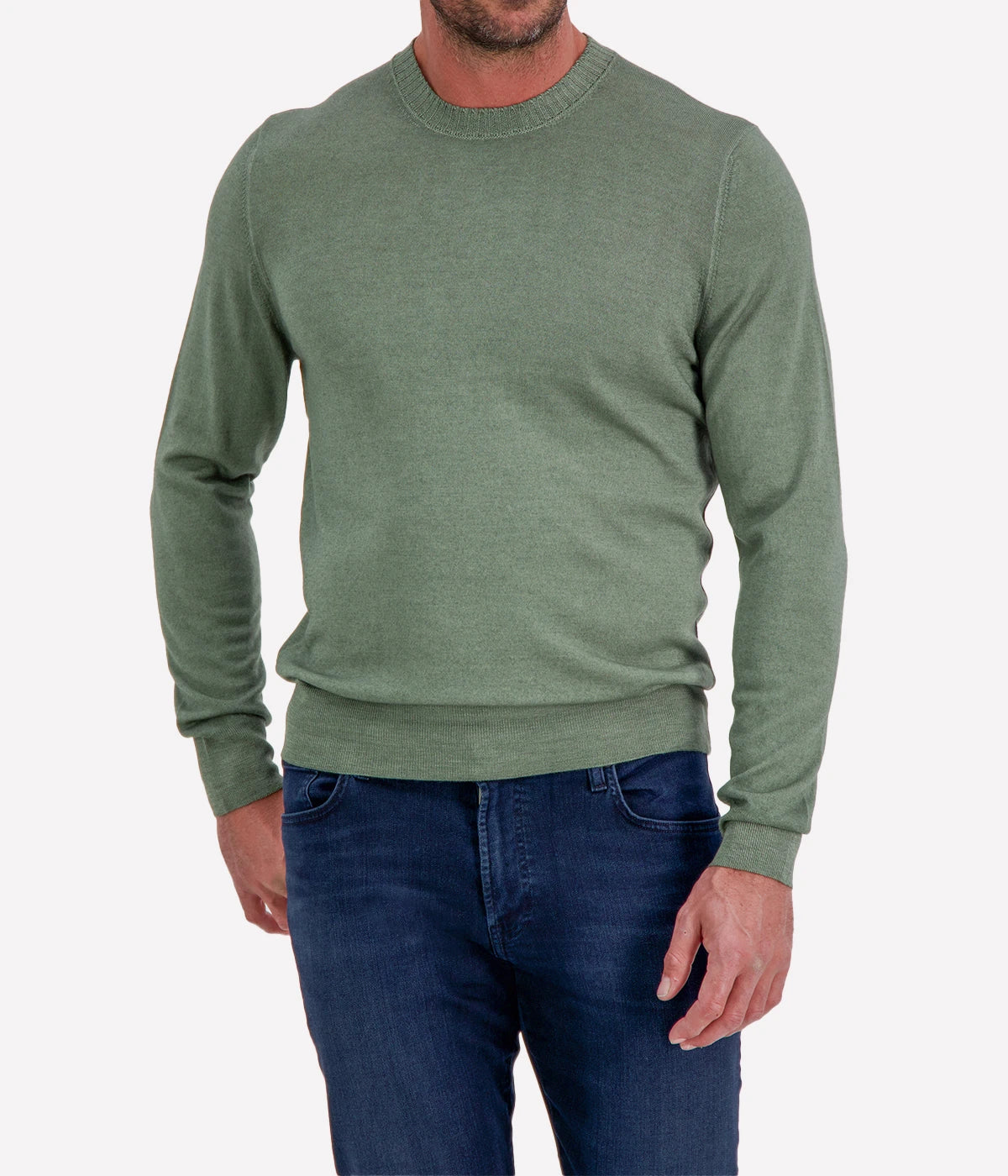Gran Sasso Wool Crew Longsleeve in Forest – Front View Wool Knit