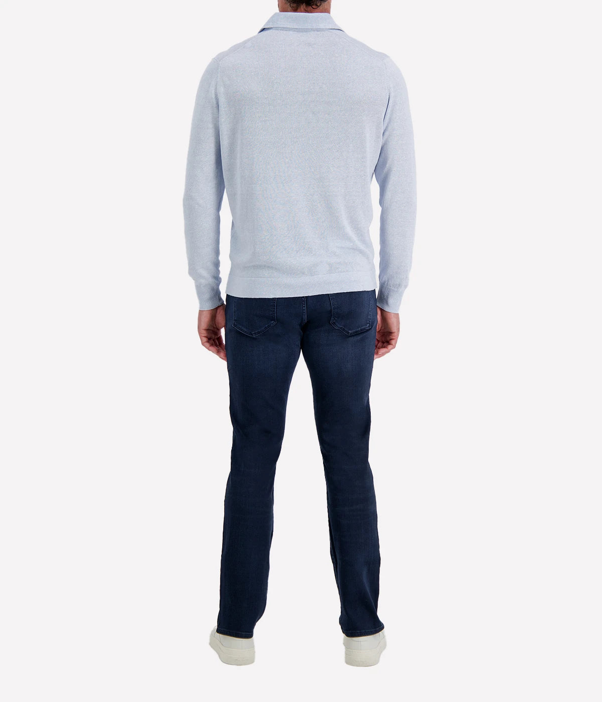 Gran Sasso Long Sleeve Polo in Sky Blue Speckle – Back View Open Collar Knit