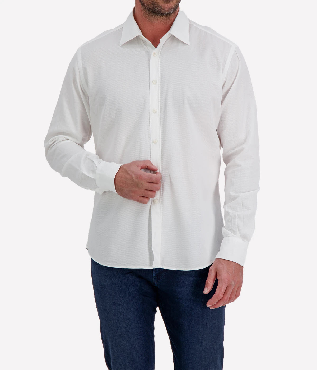 Osvaldo Trucchi Regular Fit Shirt WB0005 in White Textured – Front View Textured Dress Shirt