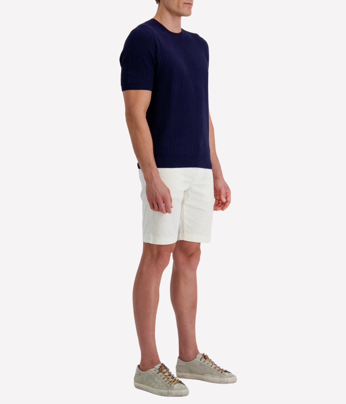 Chevron Knit Crew Neck Shirt in Navy