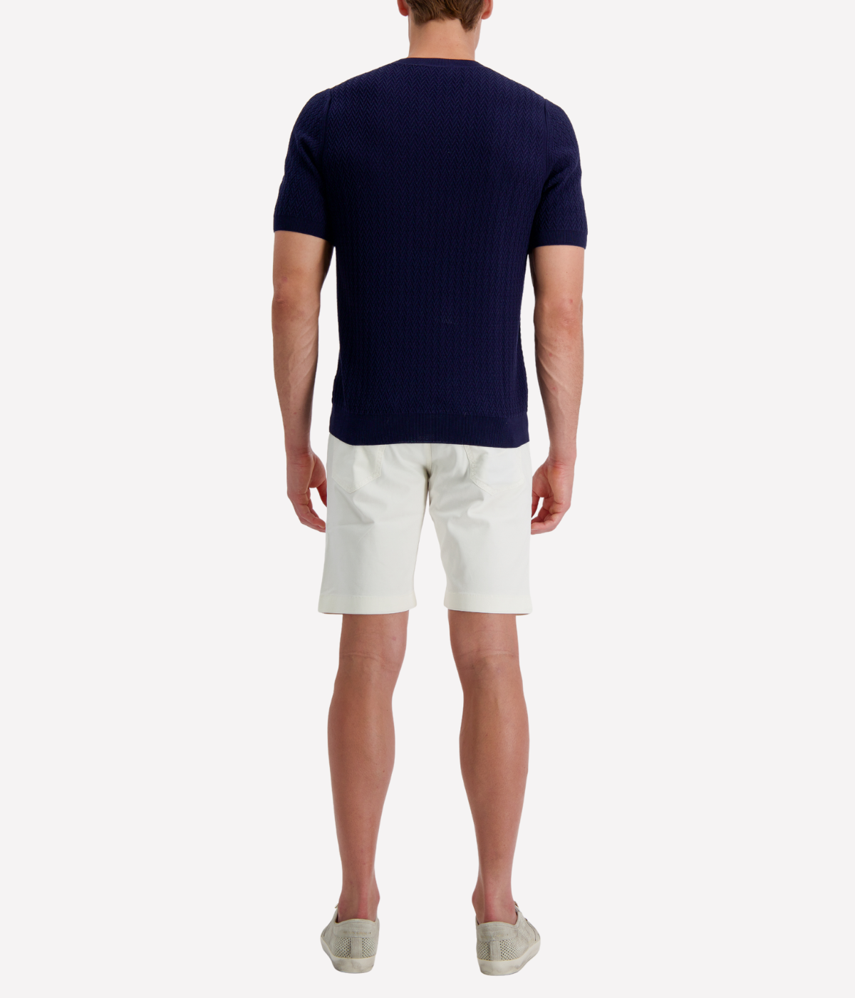 Chevron Knit Crew Neck Shirt in Navy