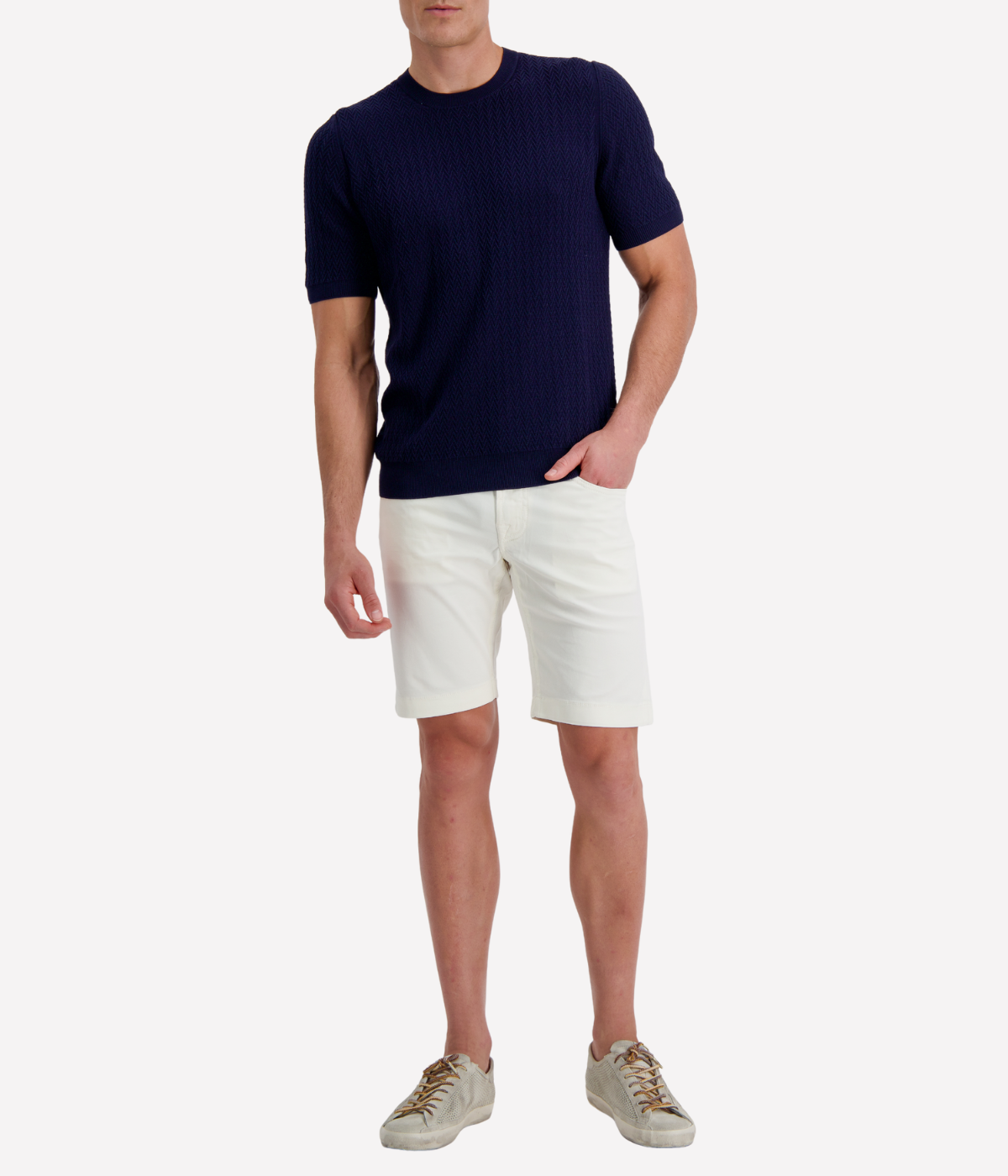 Chevron Knit Crew Neck Shirt in Navy