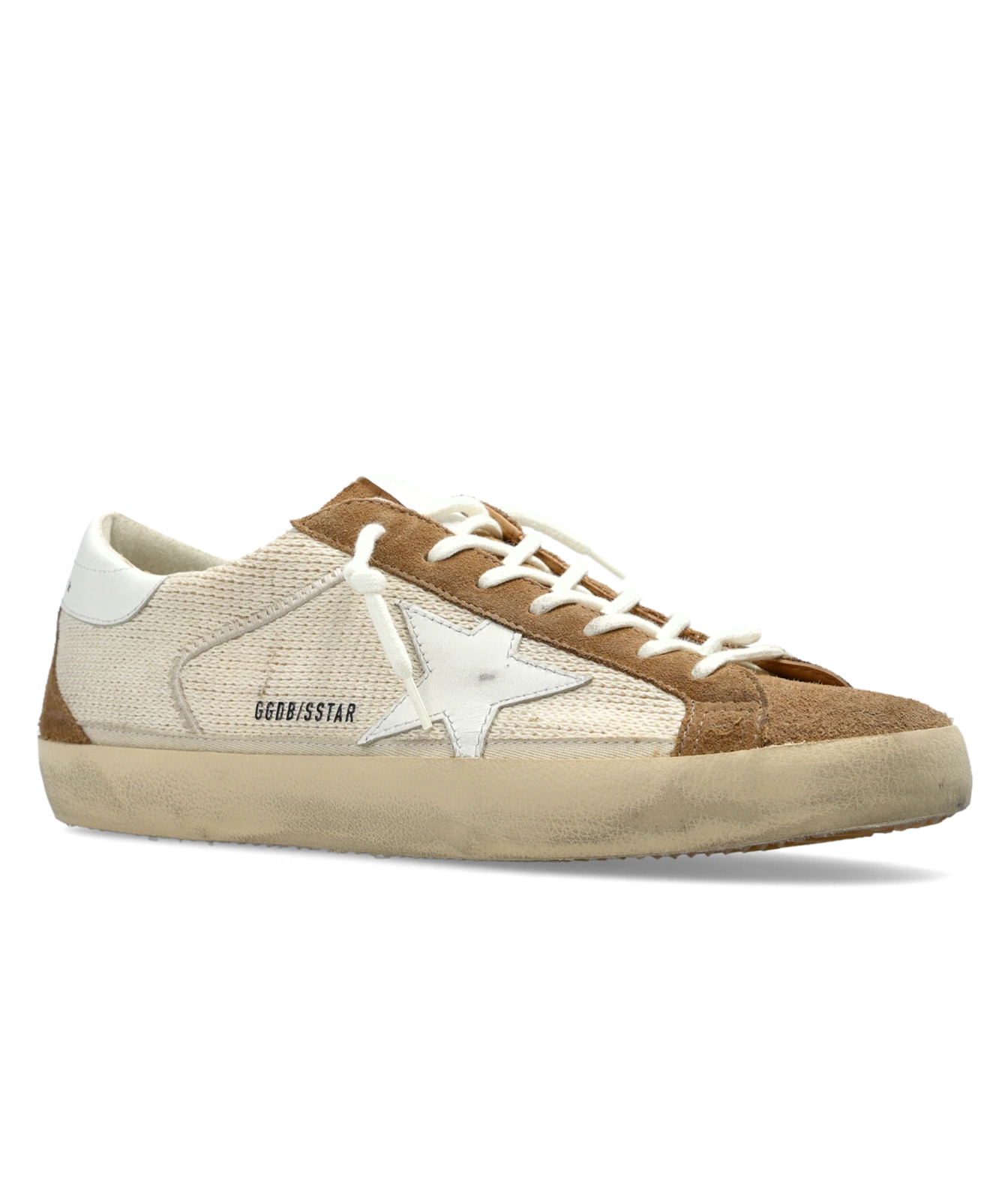 Golden Goose Super Star Sneaker in Cream, White & Brown - Angled Side Shot
