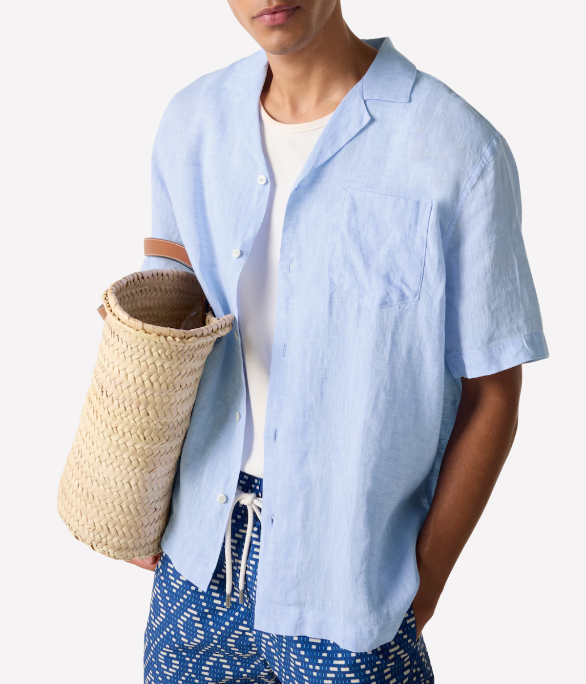 Angelo Linen Short Sleeve Shirt in Baby Blue