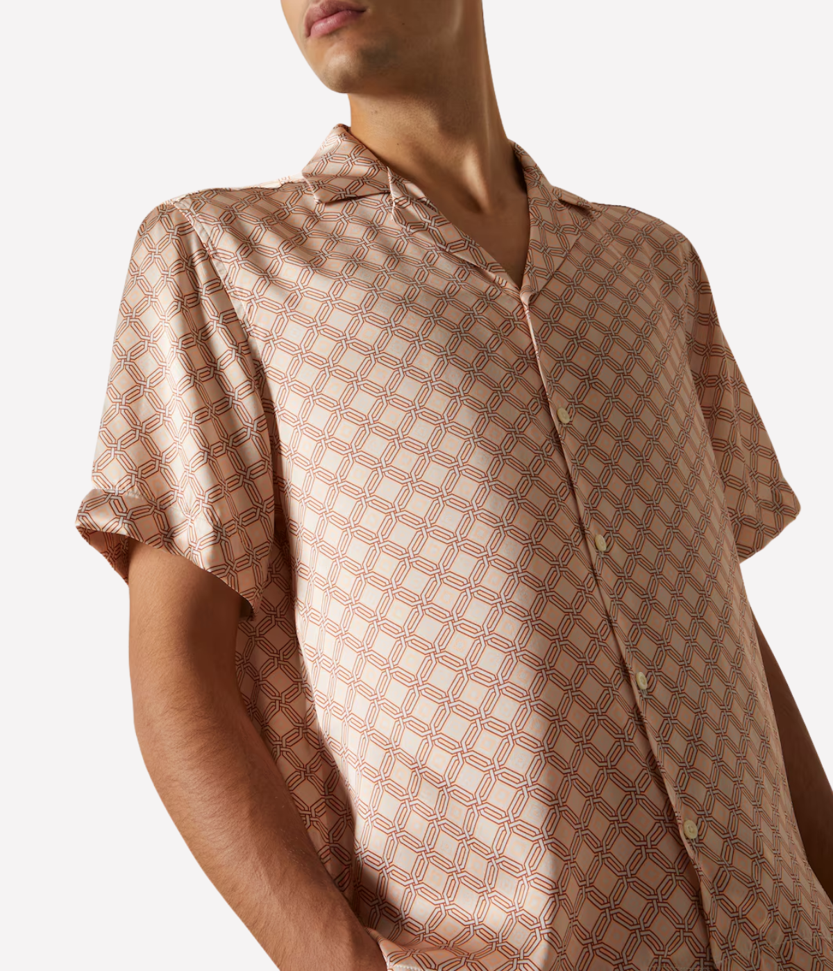 Roberto Silk Shirt Angra Trelica Print Shirt in Salmon Pink