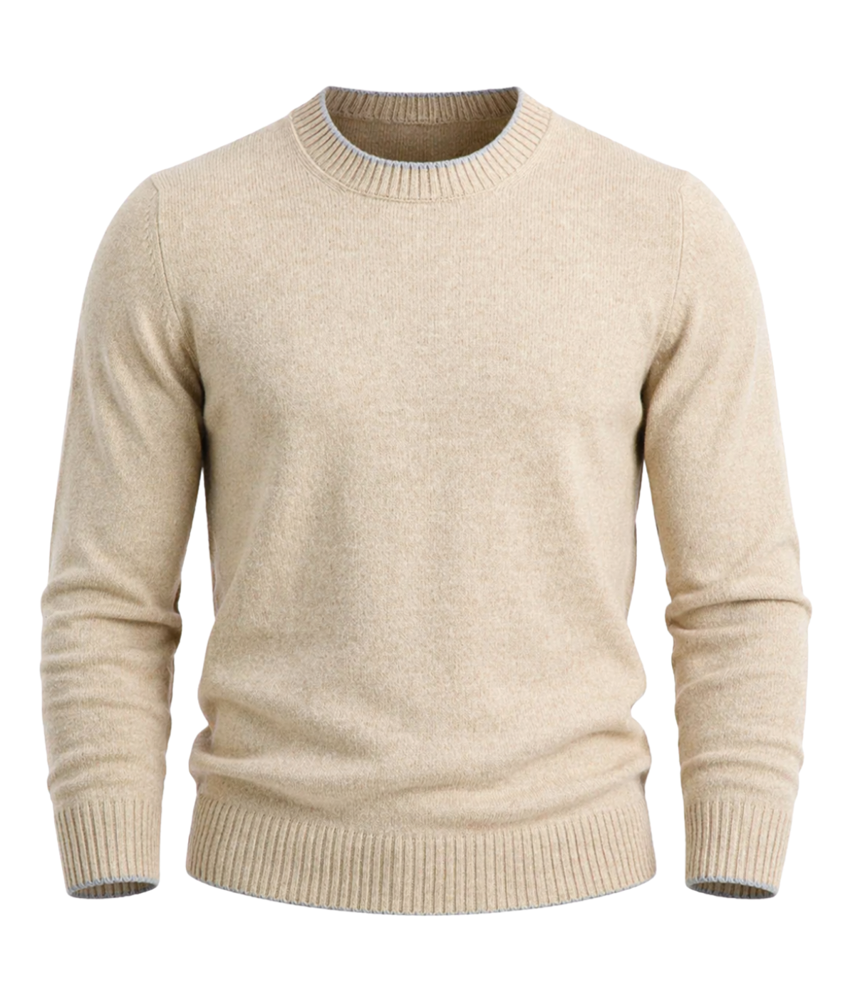 Crew Long Sleeve in Beige Grey Trim