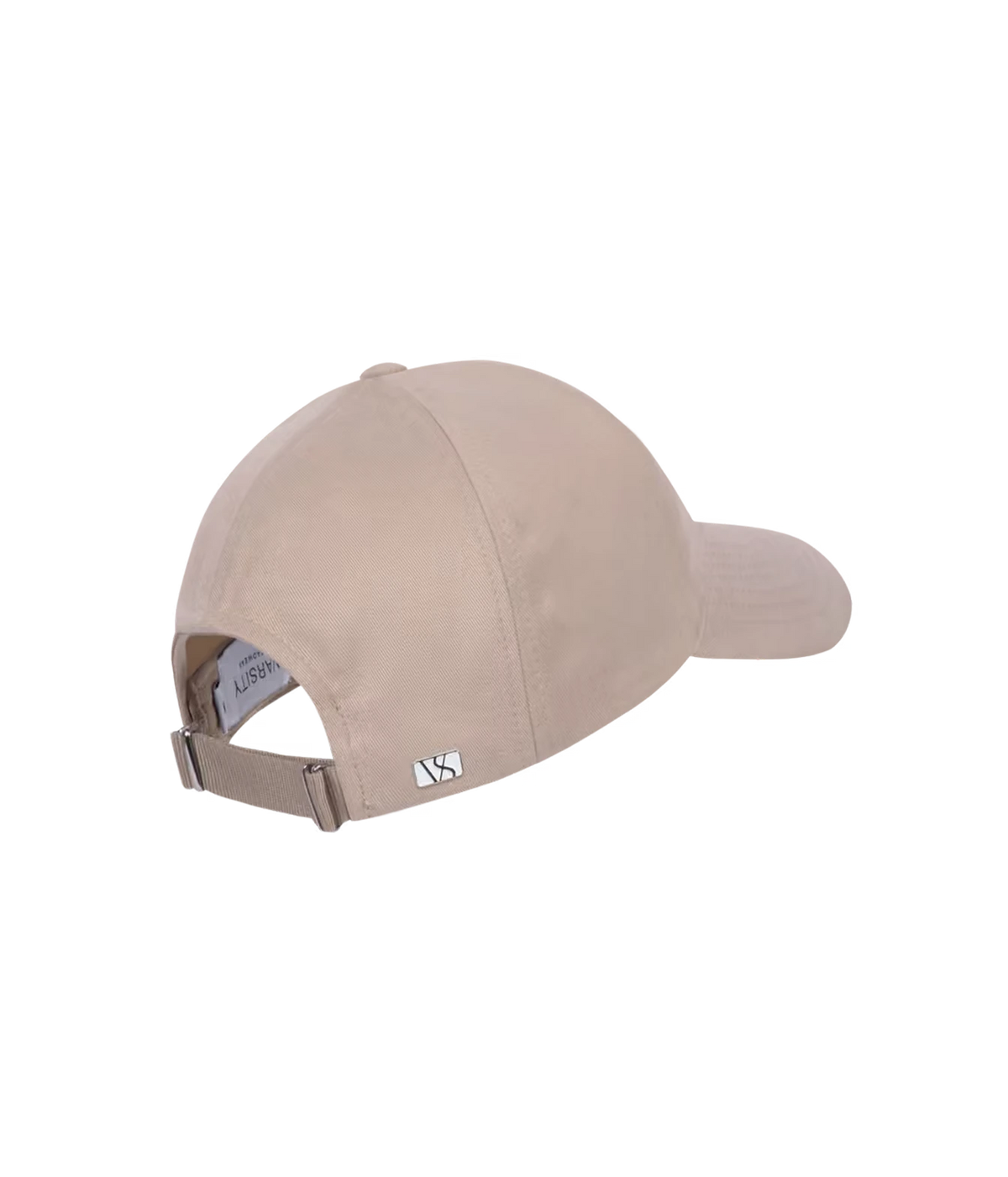 Back view of Varsity Headwear Cotton Twill Legacy Structured Cap in Latte Beige showing the adjustable nylon strap