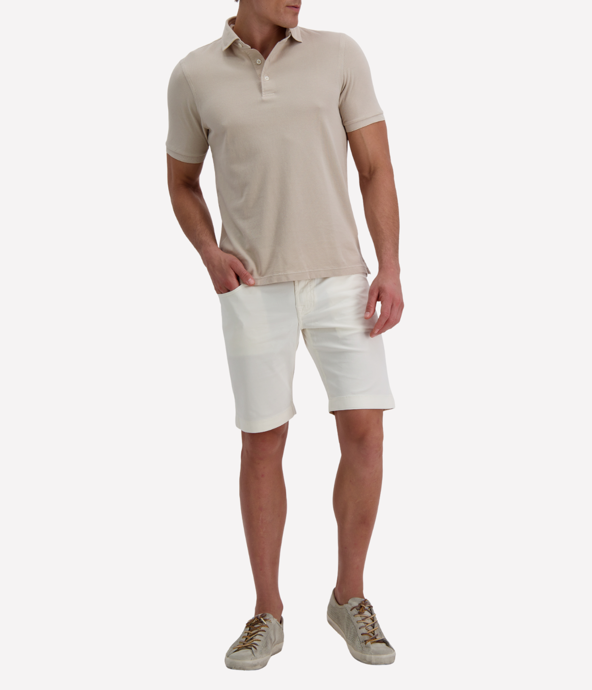 Short Sleeve Polo in Beige
