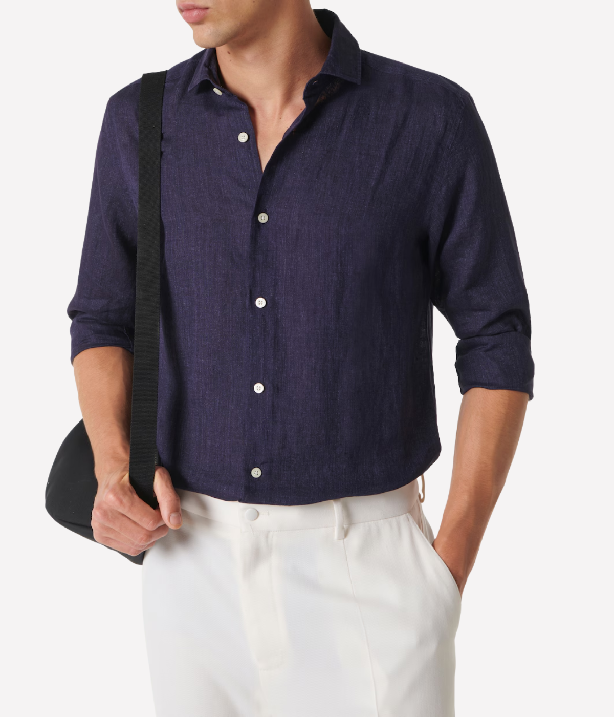 Antonio Linen Long Sleeve Shirt in Midnight