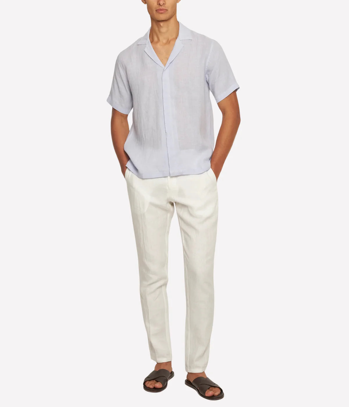 Orlebar Brown Griffon Italian Linen Trouser in White Sands – Full-Length front Model View in Italian-Woven Linen