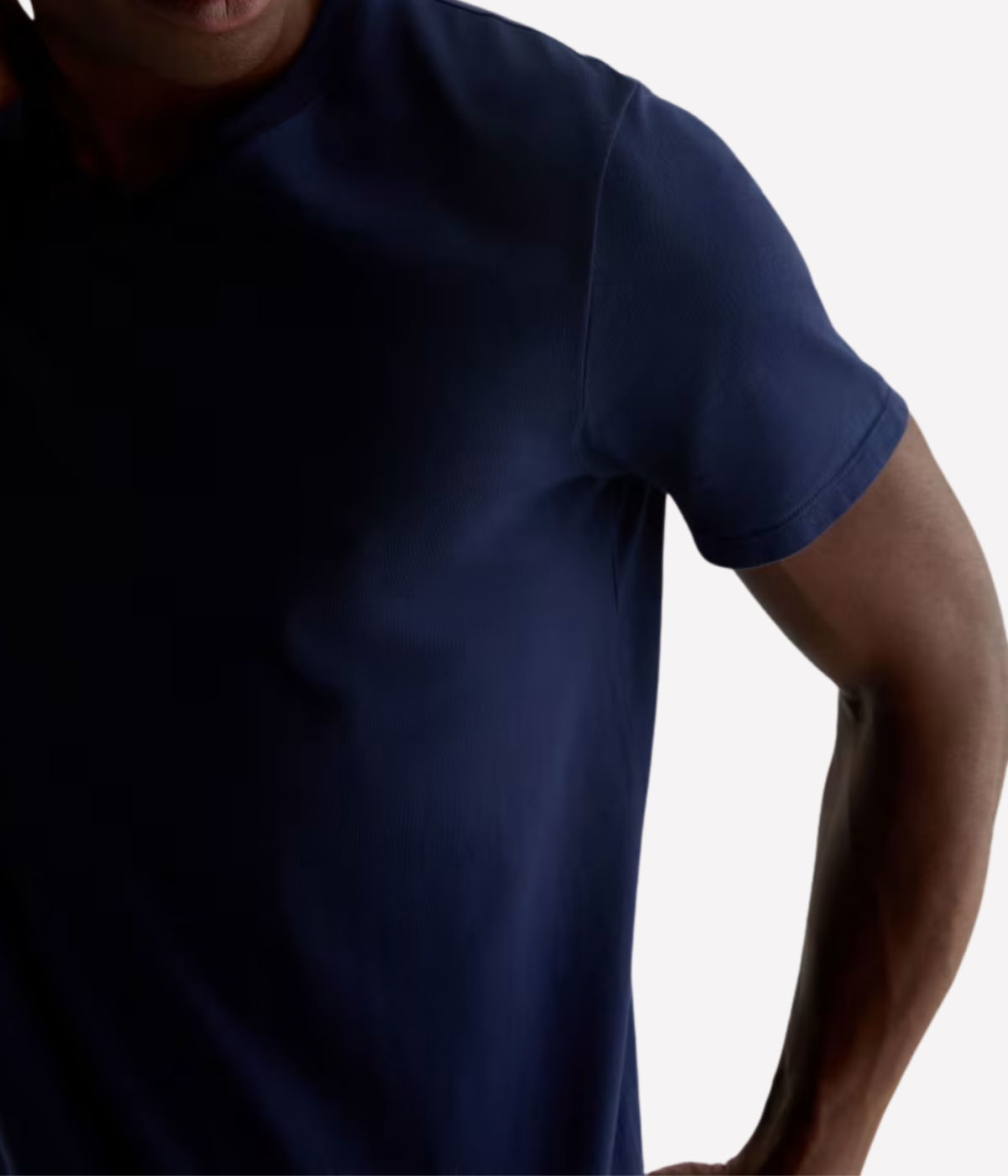 AG Bryce Vee Deep Navy On Model Closeup View Shoulder Details