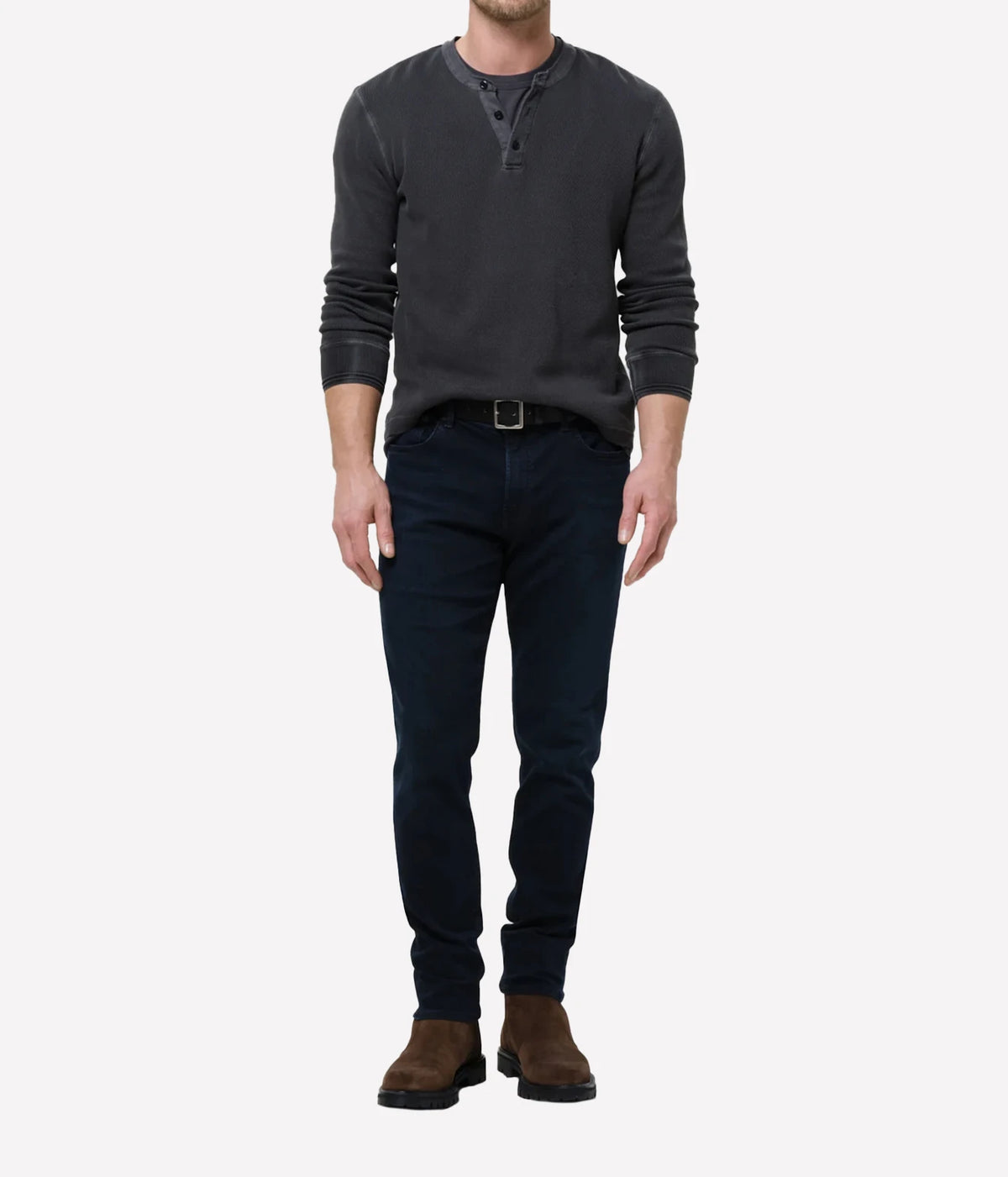 Man wearing Citizens of Humanity London Tapered Slim Perform Jean in Hyde, full front view.