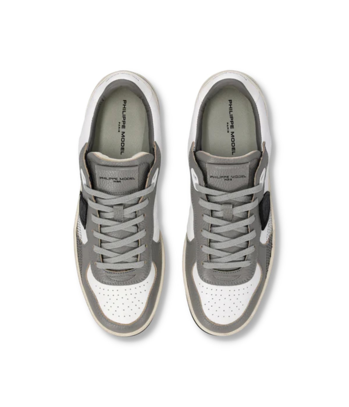 Philippe Model Pgal Low Man in Equipe Blanc Gris – Top View Leather Low Top Sneakers