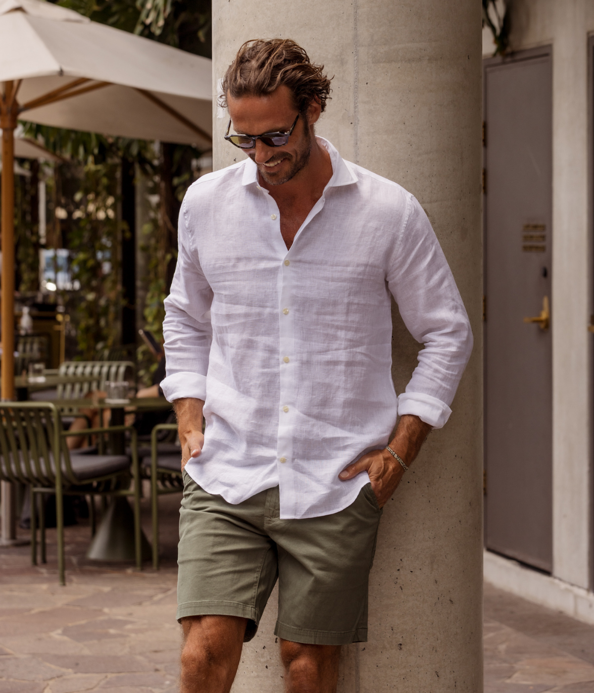 Antonio Linen Long Sleeve Shirt in White