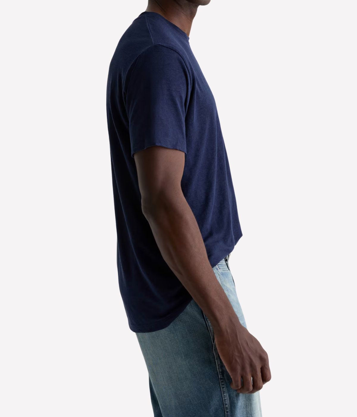 AG Jeans Bryce Crew Linen Tee in Deep Navy – Side View Premium Linen Jersey Knit