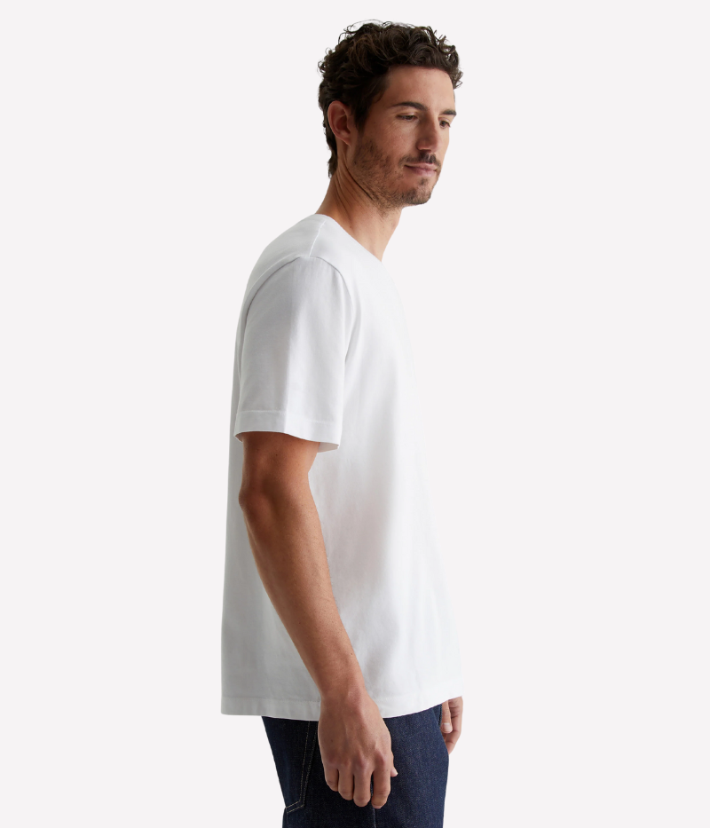 White relaxed-fit crewneck T-shirt with drop shoulders and premium cotton jersey.