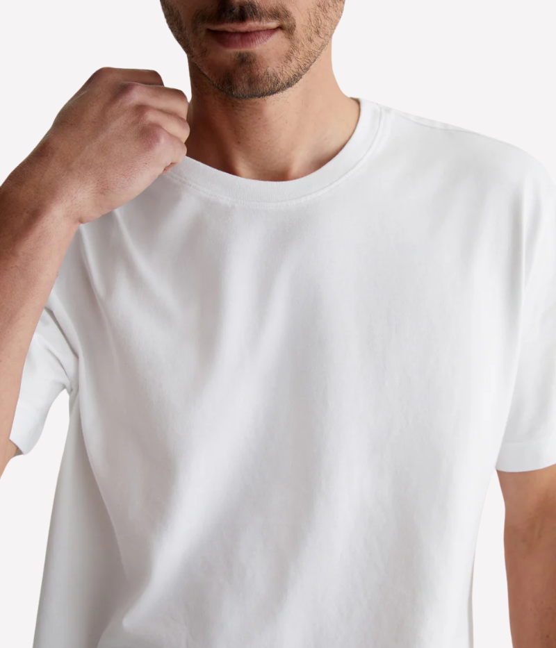 White relaxed-fit crewneck T-shirt with drop shoulders and premium cotton jersey.