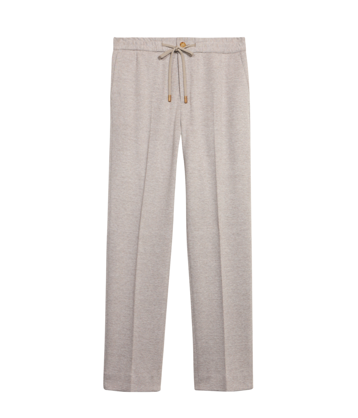 Maurizio Baldassari Jersey Drawstring Pants in Taupe front flat lay.