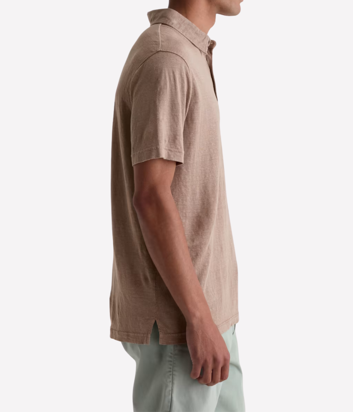 AG Bryce Short Sleeve Polo in Cork worn on model side view