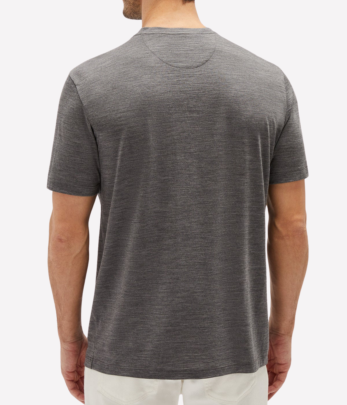 Maurizio Baldassari Linate Short Sleeve T-Shirt in Washed Grey back view on model.