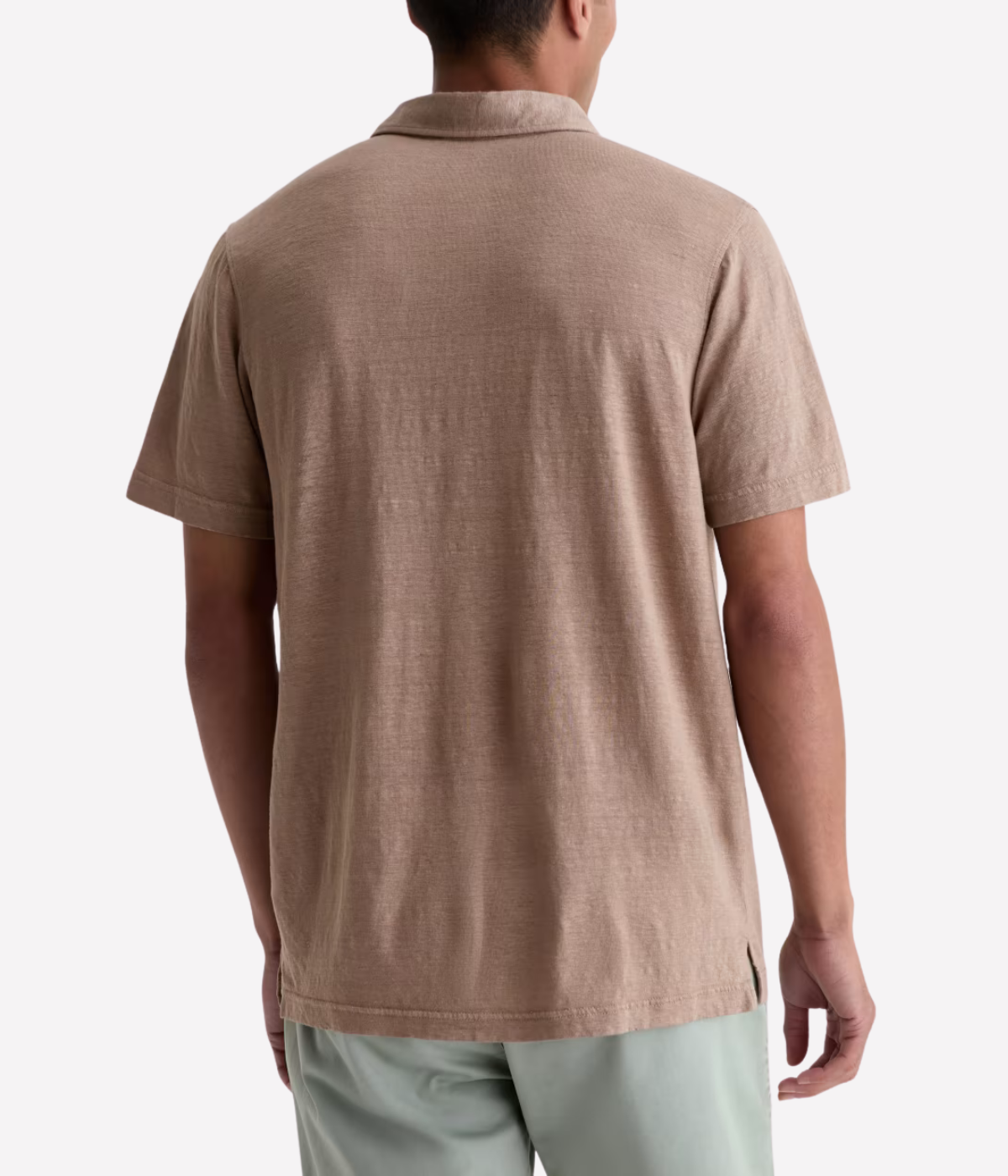 AG Bryce Short Sleeve Polo in Cork worn on model back view.