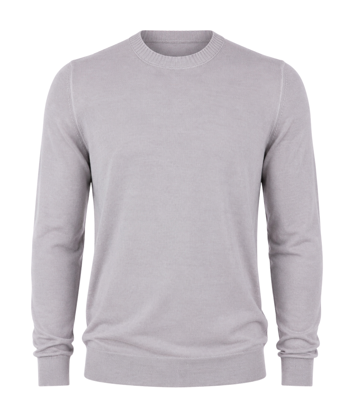 Gran Sasso Wool Crew Longsleeve in Steel – Ghost Mannequin Front View Fine Wool Knit