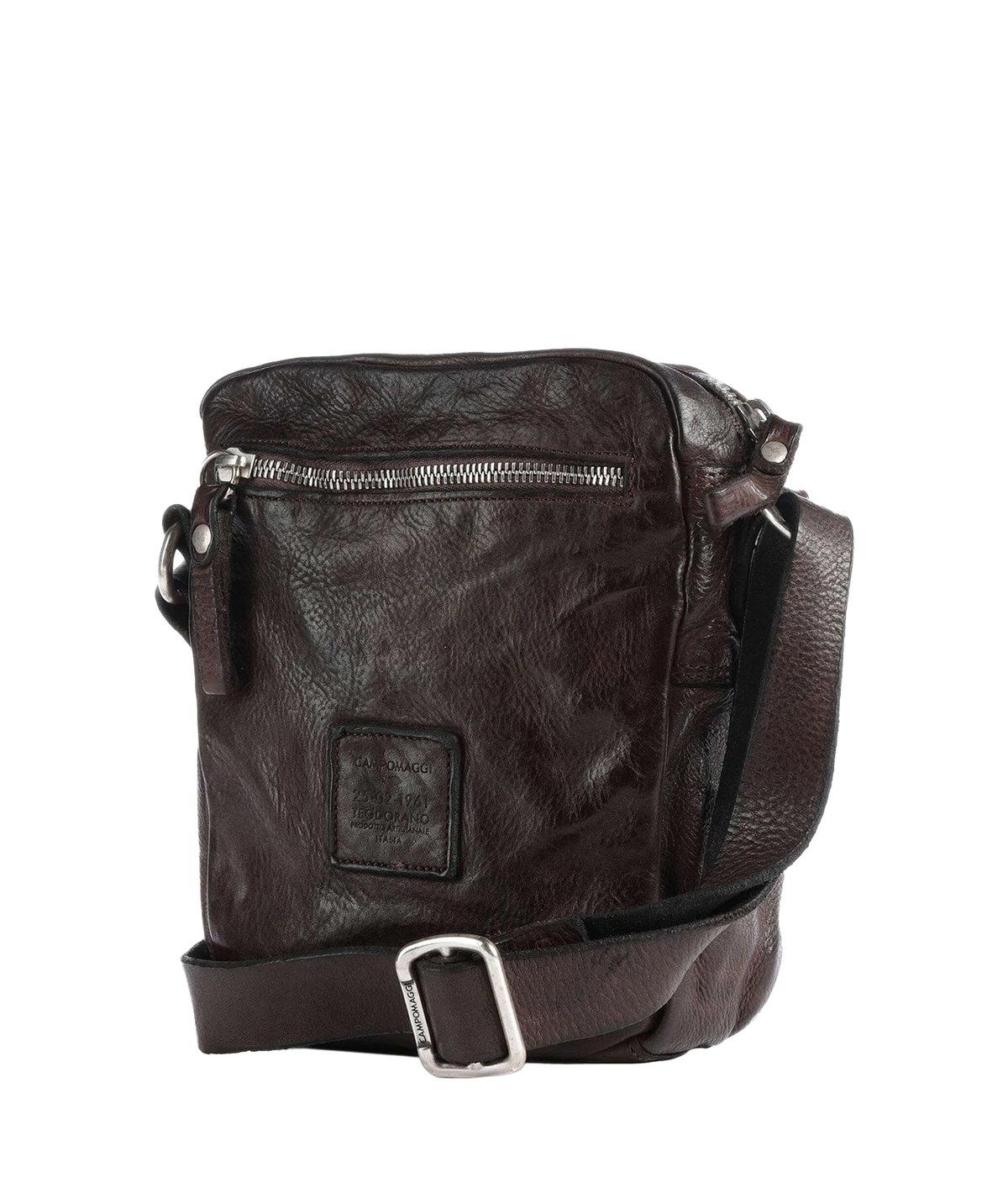 Campomaggi Fico Small Crossbody Bag in Brown with the adjustable shoulder strap