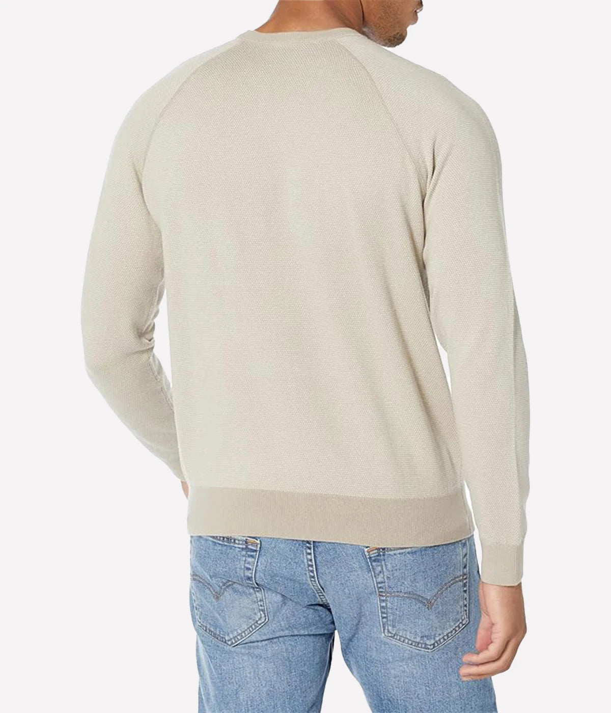 Birdseye Raglan Crew in Rock Pearl, made from a wool-cotton-cashmere blend, offering exceptional softness and comfort